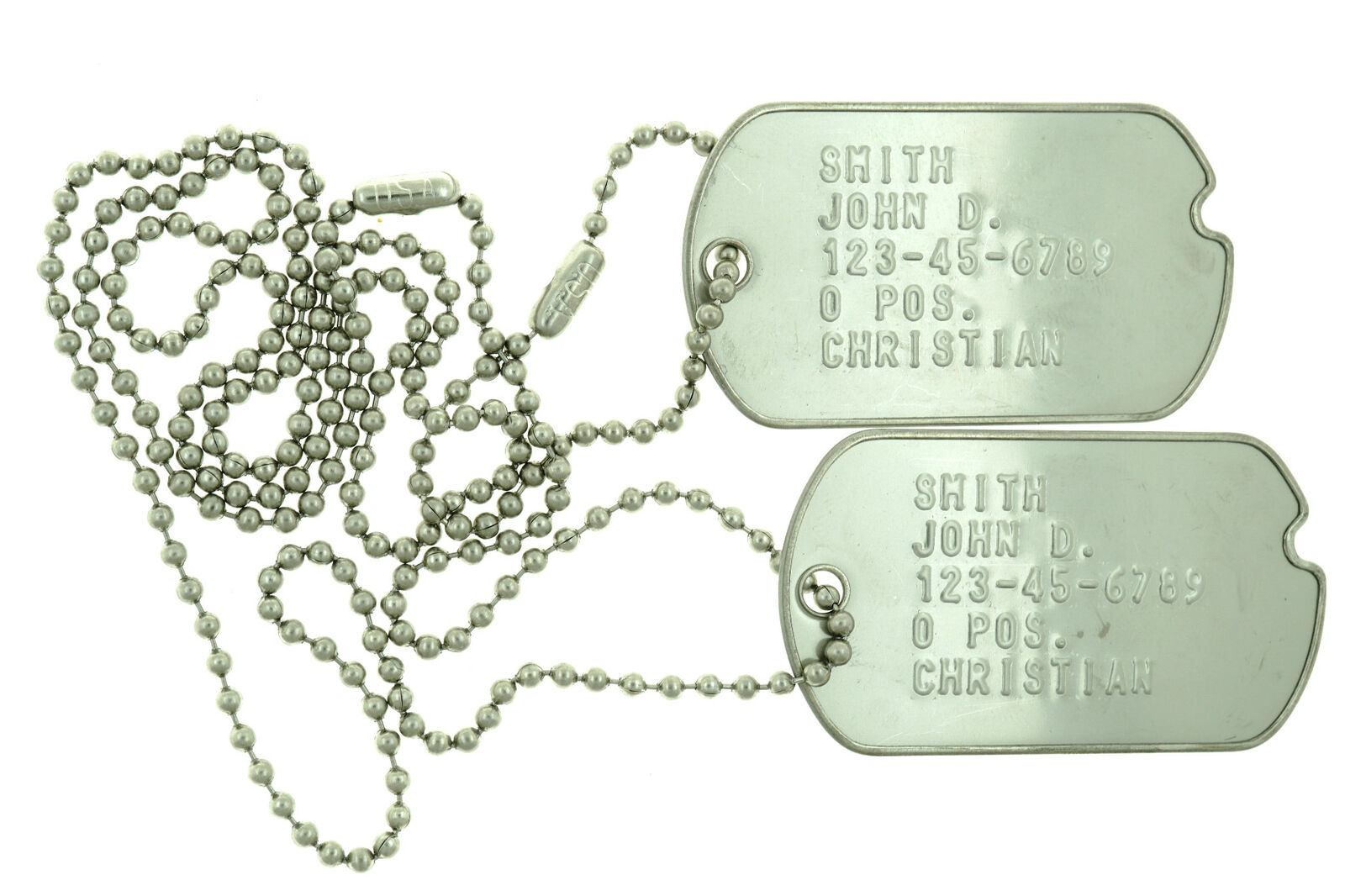 Custom Embossed Notched WWII Style Stainless Steel Military ID Dog Tags