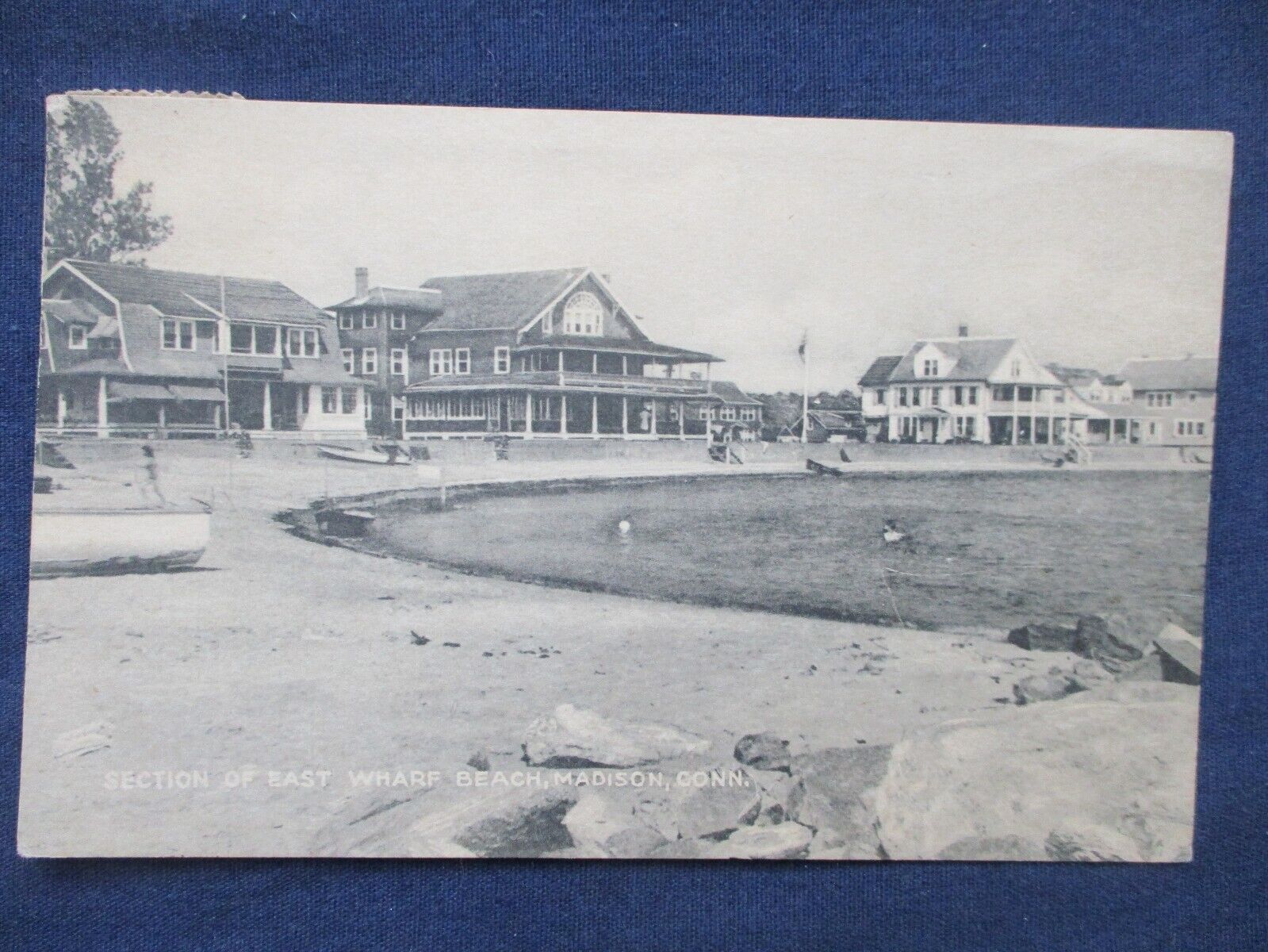 1941 Madison Connecticut Section of East Wharf Beach Postcard & Cancel