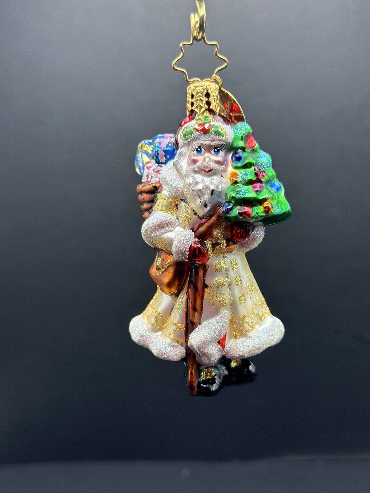 Christopher Radko Detailed Traditional Santa Gold Cream Robe GEM  Glass Ornament