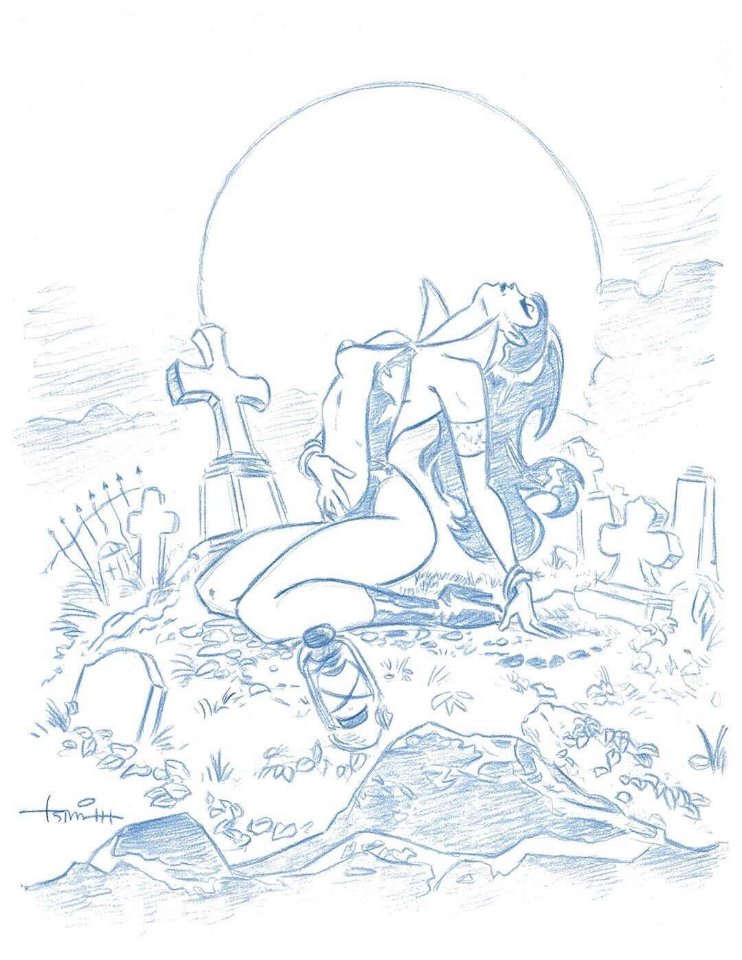 Vampirella Convention Blue Line Original Sketch by Animator - Art Drawing
