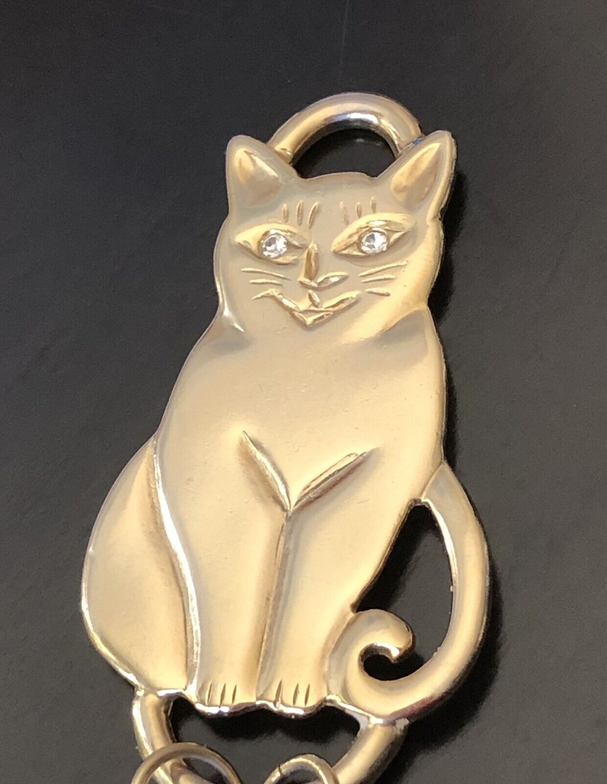 Cat Lovers Cat Charm Pendant Gold Tone With Adorable Dangling Charms