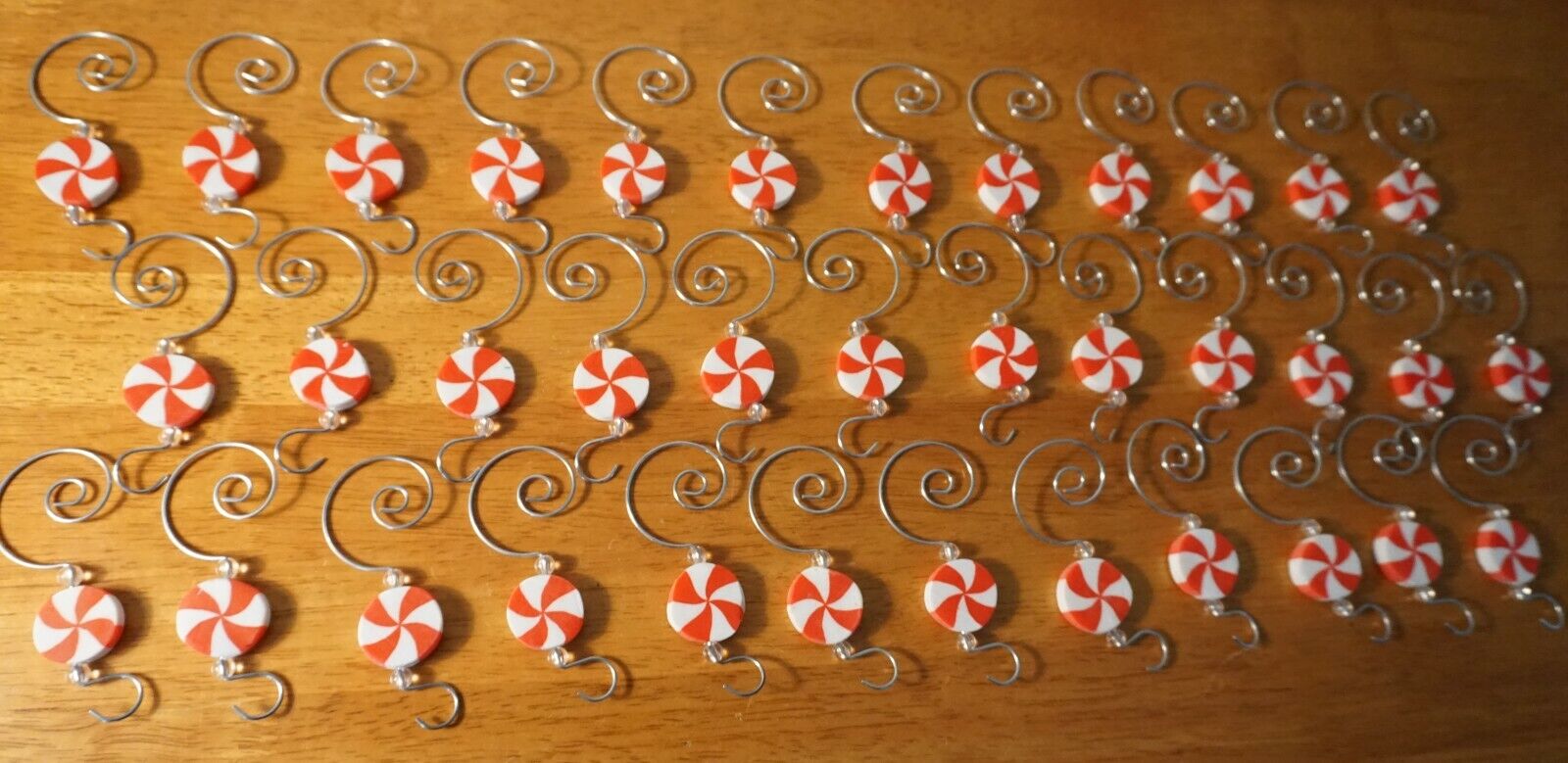 Set of 36 Red & White Peppermint Candy Christmas Tree Ornament Hooks Decor