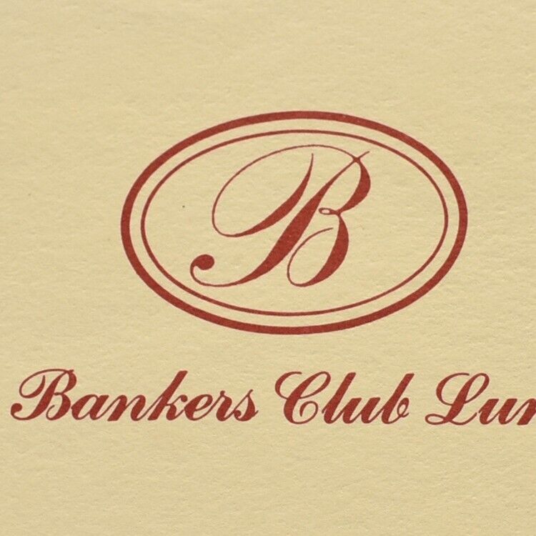 Vintage 1979 The Bankers Club Luncheon Restaurant Menu