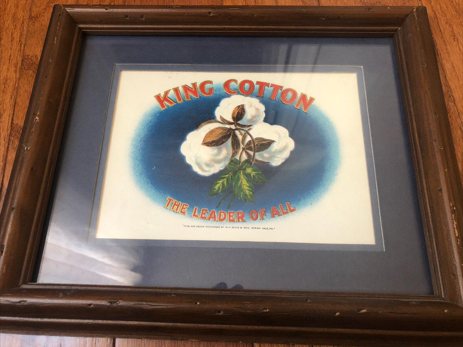 Vintage 1920s King Cotton Cigar Box Lithograph 12x10 w/ Frame
