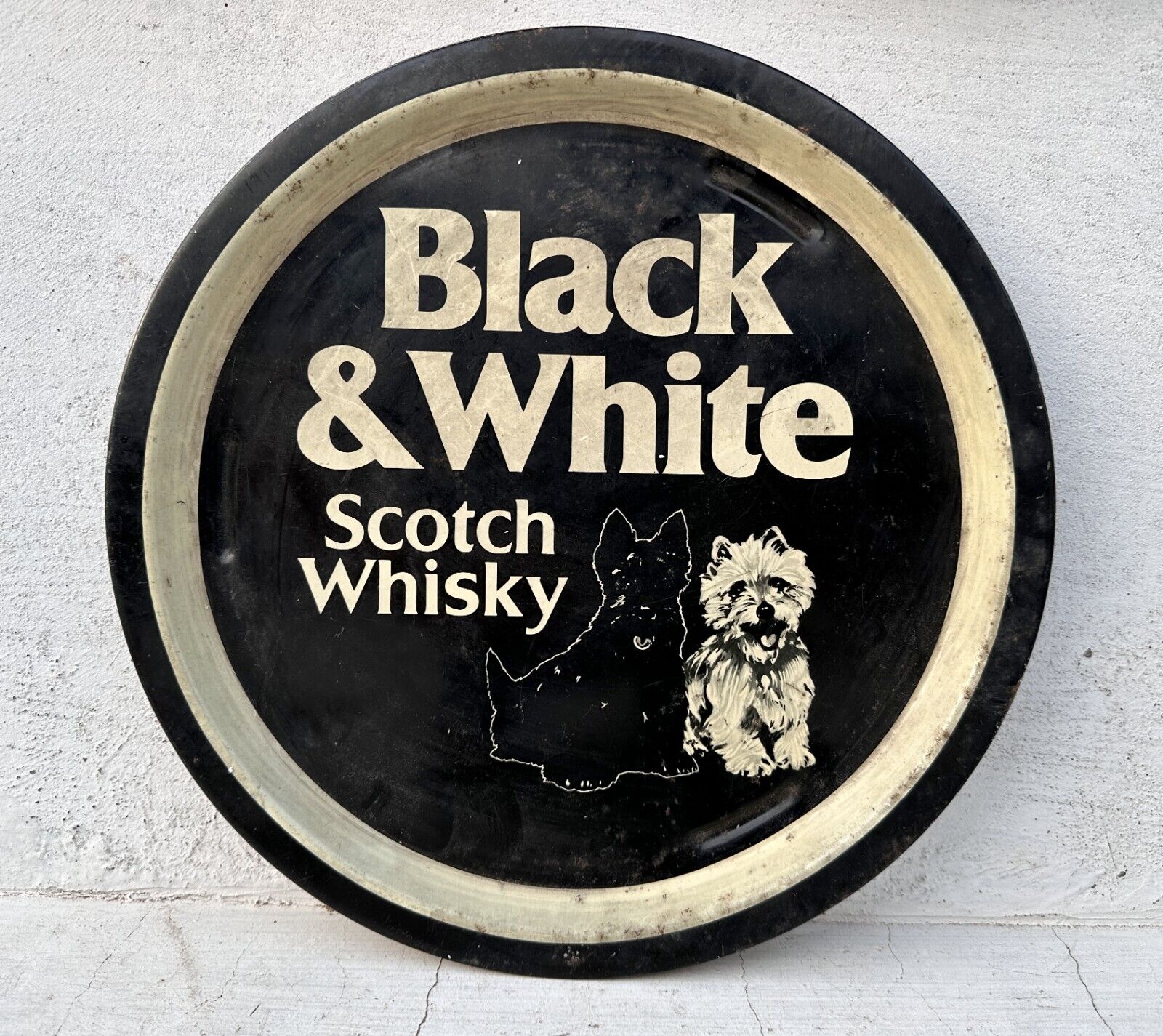 Vintage Old Buchanan\'s Black & White Scotch Whisky Advertise Rare Litho Tin Tray