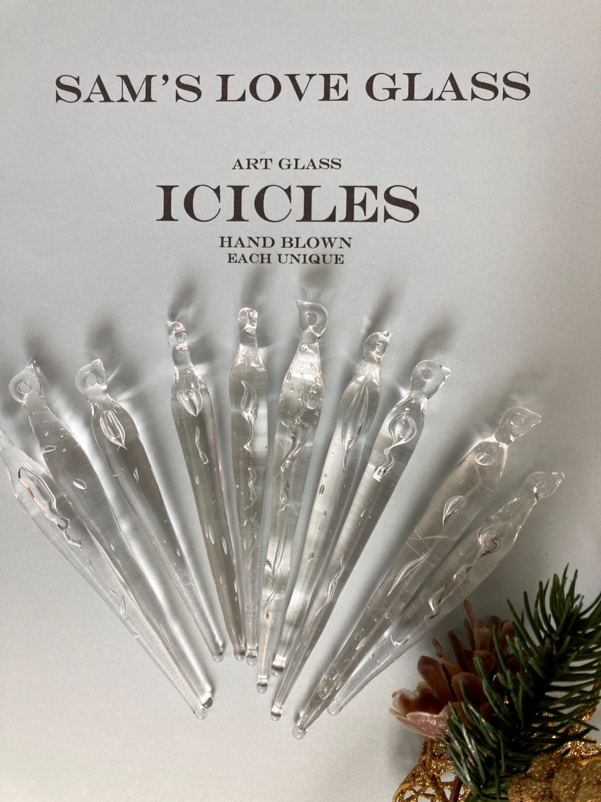 Glass ICICLES Christmas Tree Ornaments Hand Made  Blown Unique Set 10 NEW w Box