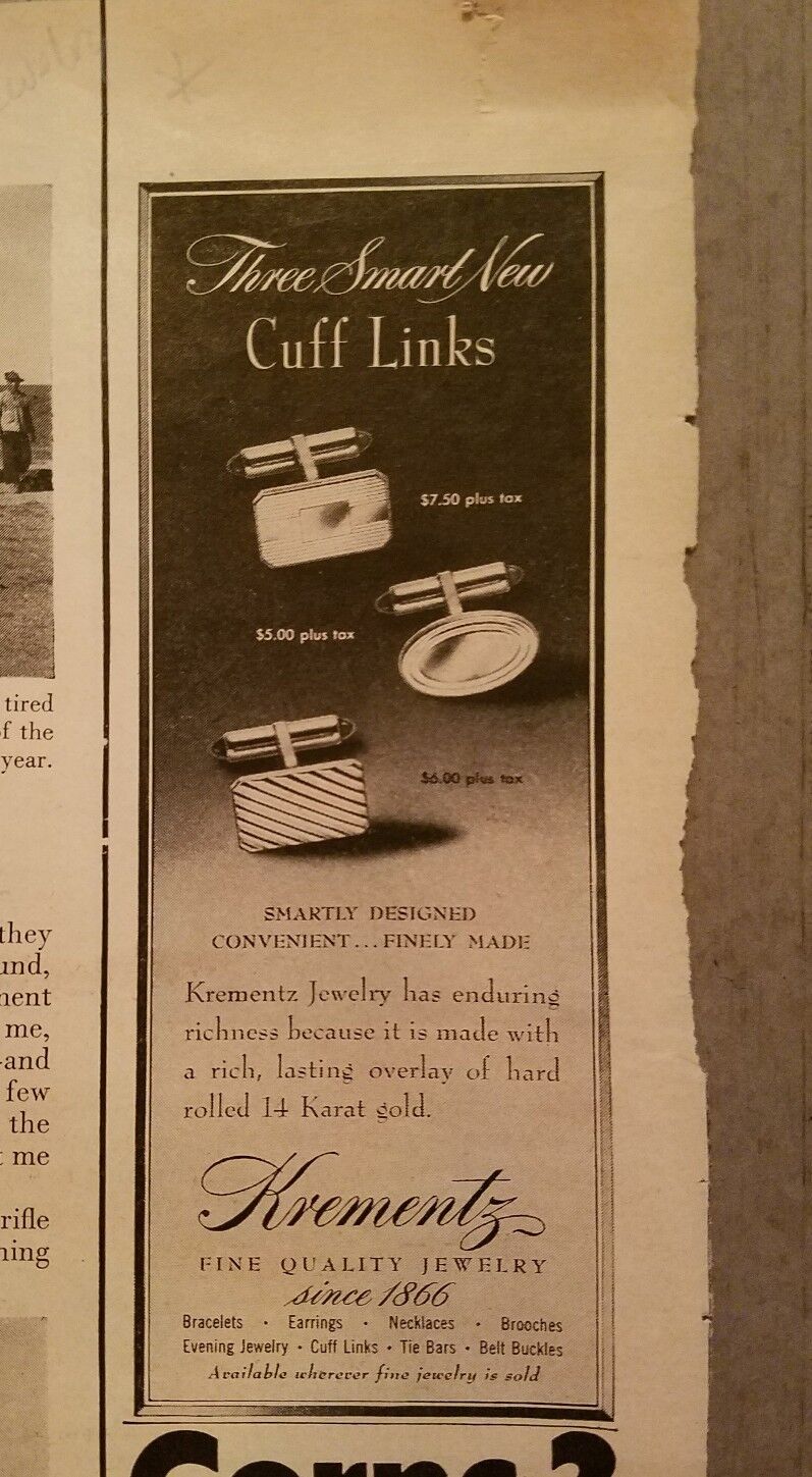 1950 krementz evening jewelry cufflinks cuff links vintage ad