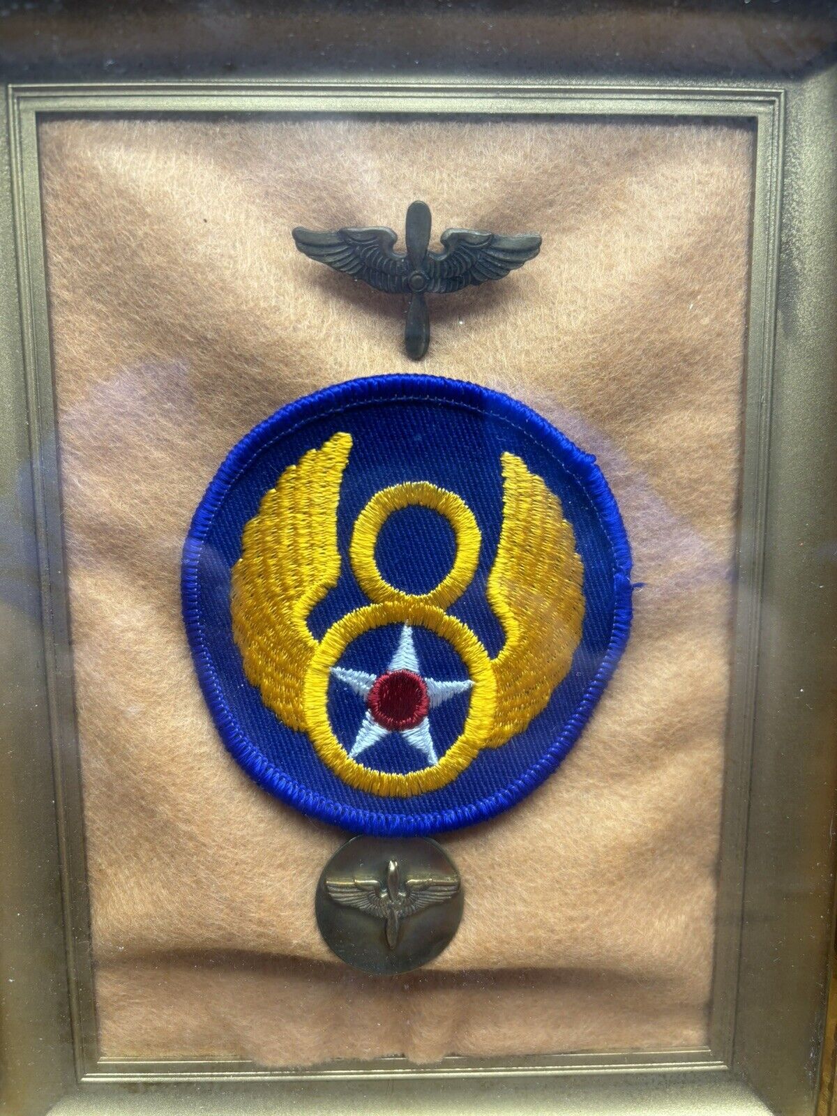 USAAF 8th Air Force Patch Pins In Shadow Box WWII Reproduction Army Air Forces