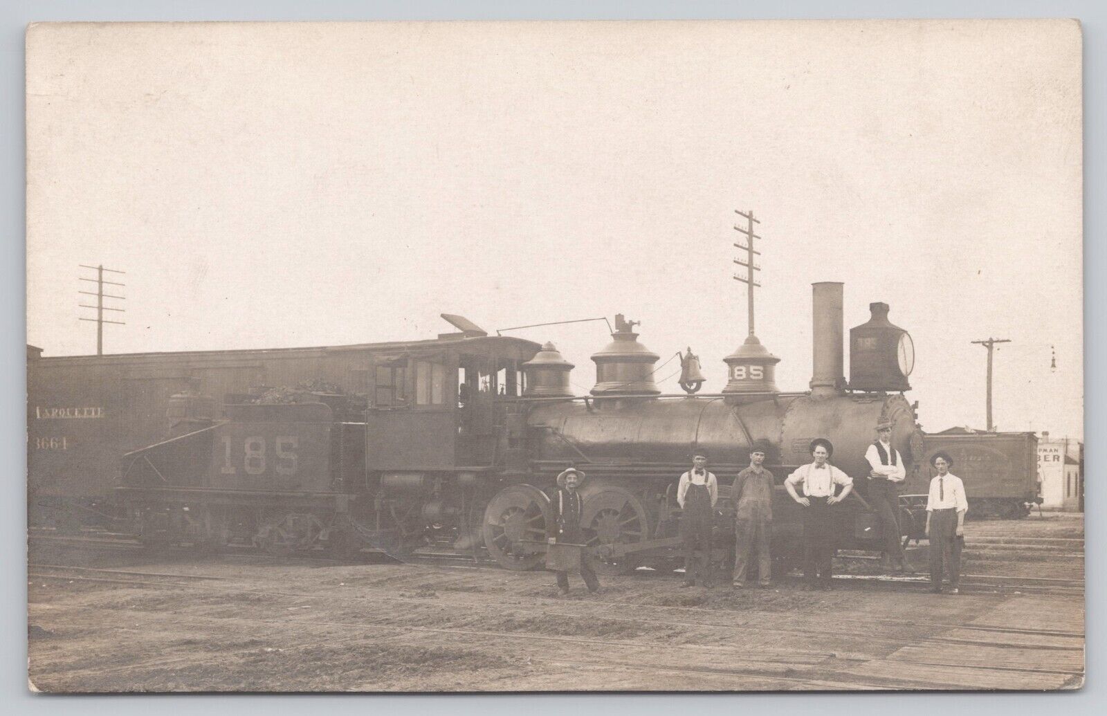 Schenectady Steam Locomotive 185 & Crew & Flagman, VTG RPPC Real Photo Postcard