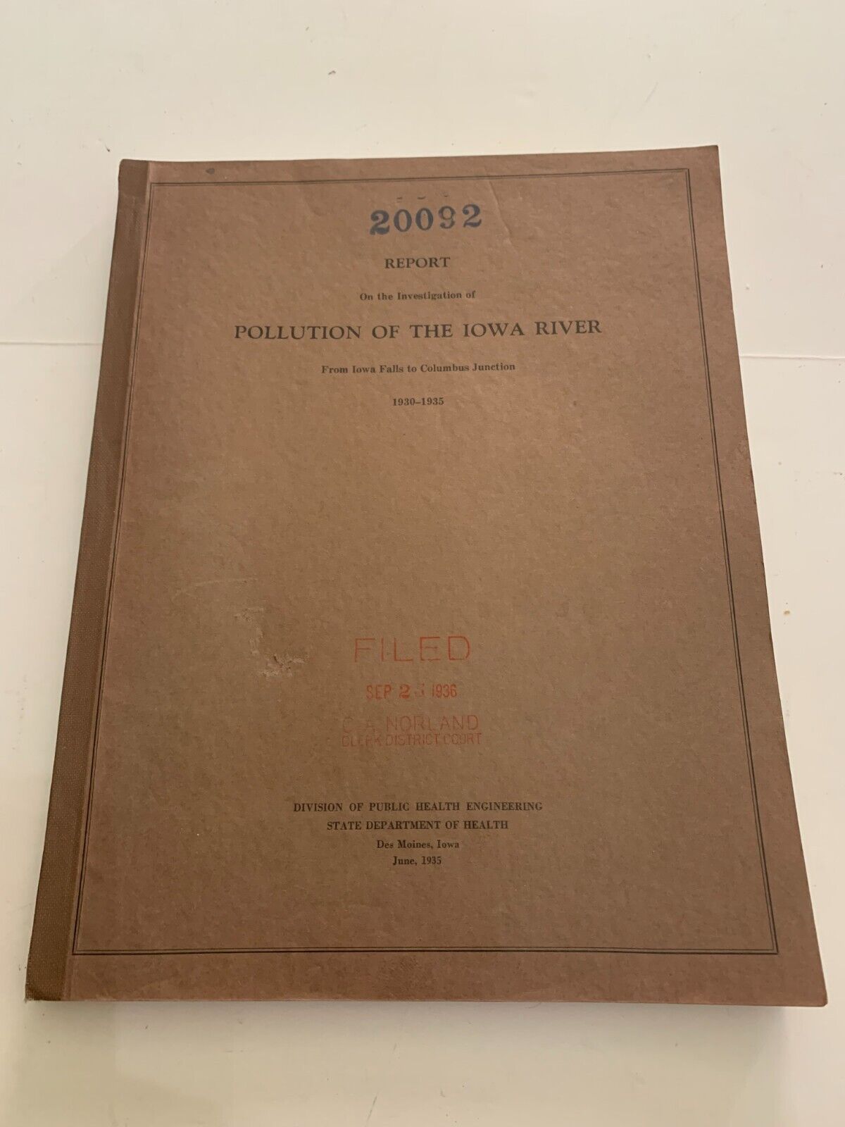 1930-1935 Report On The Investigation Of Pollution Of The Iowa River
