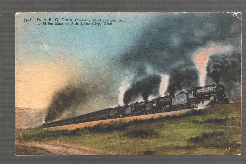 Railroad Postcard:  D&RG Train Crossing Soldiers Summit, Utah, Engine No. 1005