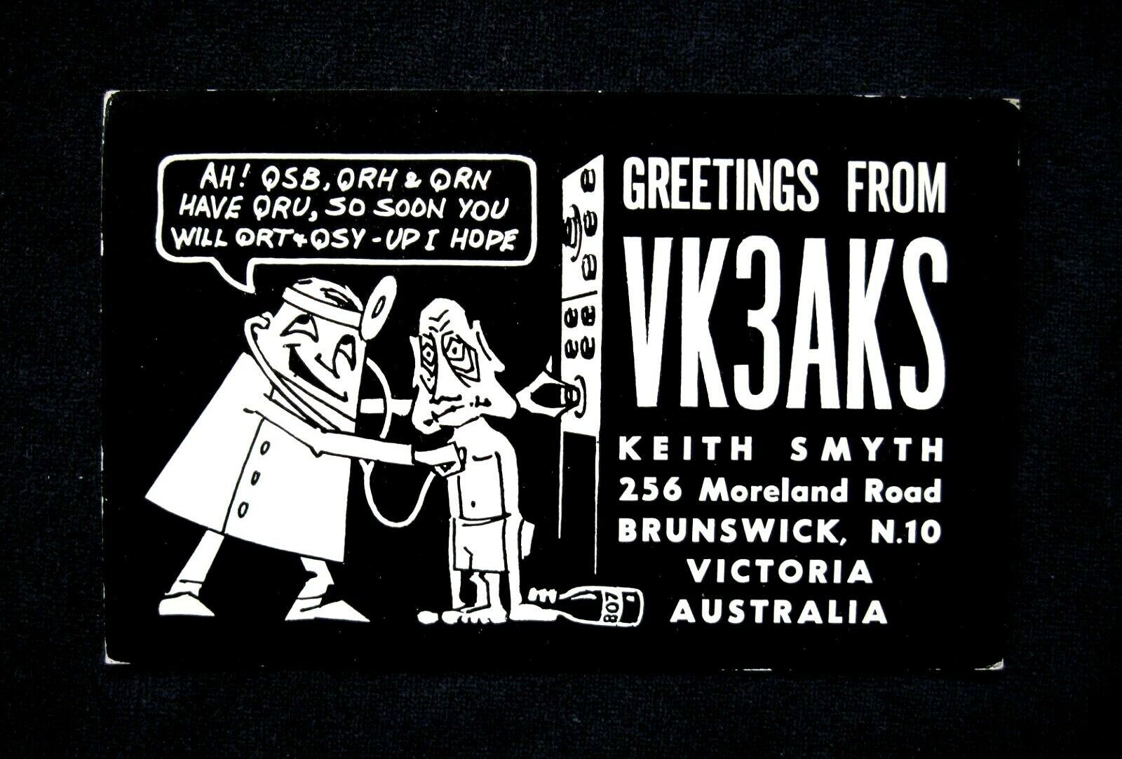 VK3AKS - Australian Comic Vintage QSL Card - 1967