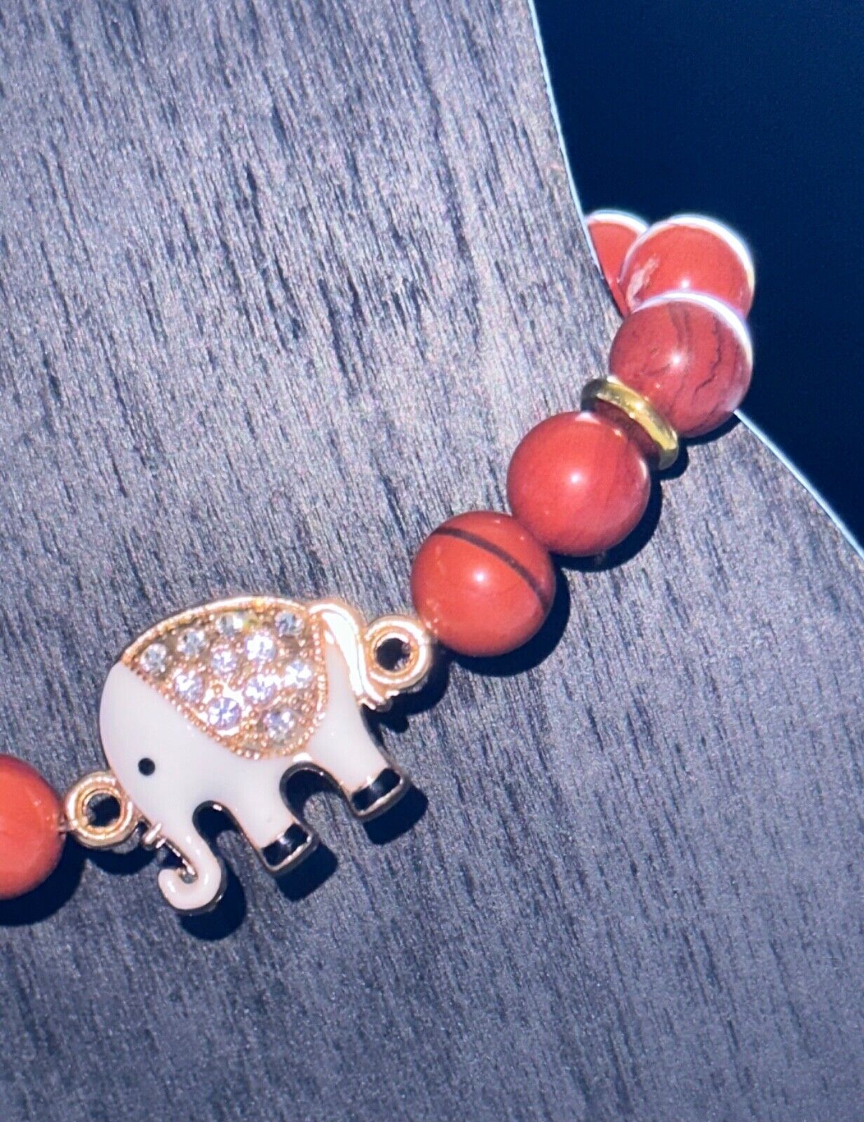 Red Jasper Bracelet w Elephant Charm,Quartz Crystal,Metaphysical,Jewelry,Unique