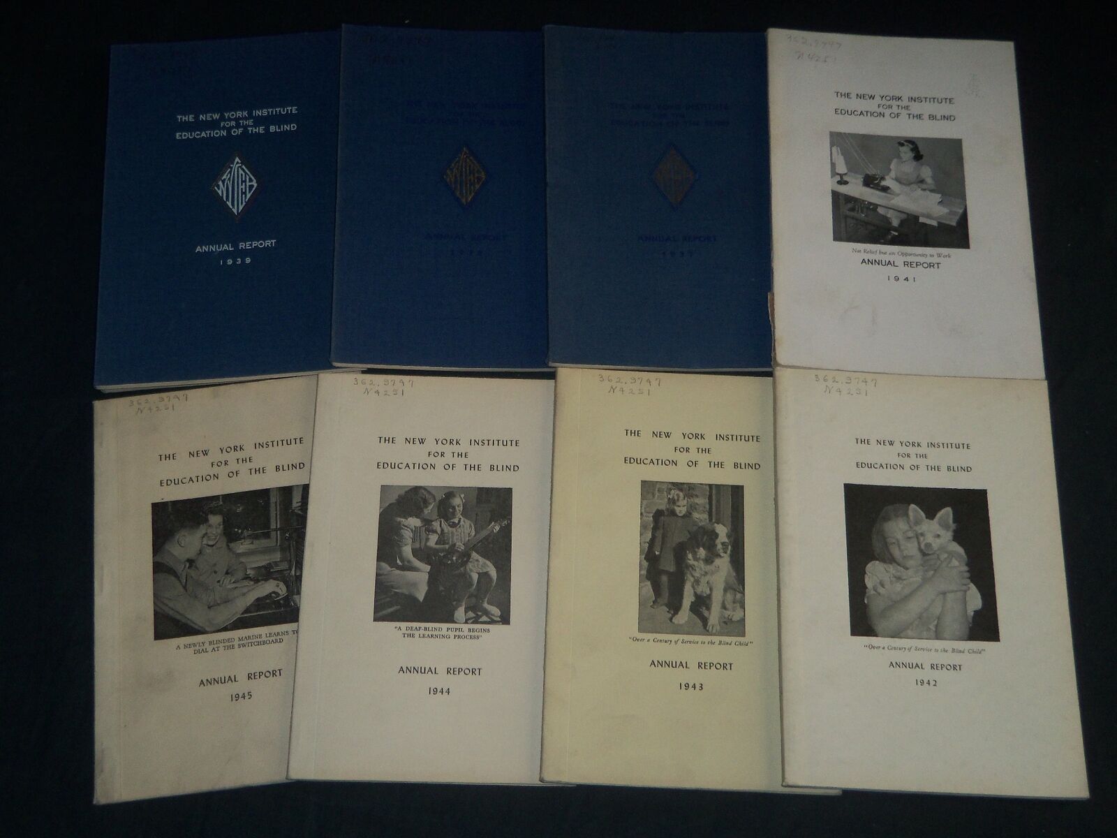 1937-1945 NY INSTITUTE FOR THE EDUCATION OF THE BLIND REPORTS LOT OF 9 - O 131