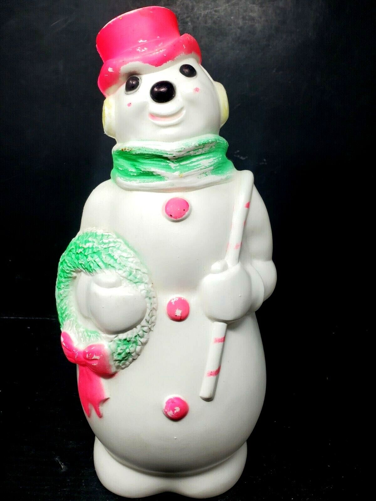 Vintage 1968 Empire Neon Pink Snowman Blow Mold Plastic Christmas Lighted 13” H