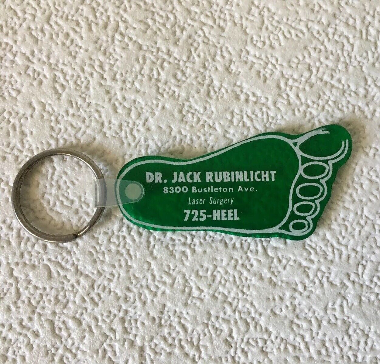 Vintage Keychain DR. JACK RUBINLICHT Key Ring Fob Podiatrist Foot Laser Surgery