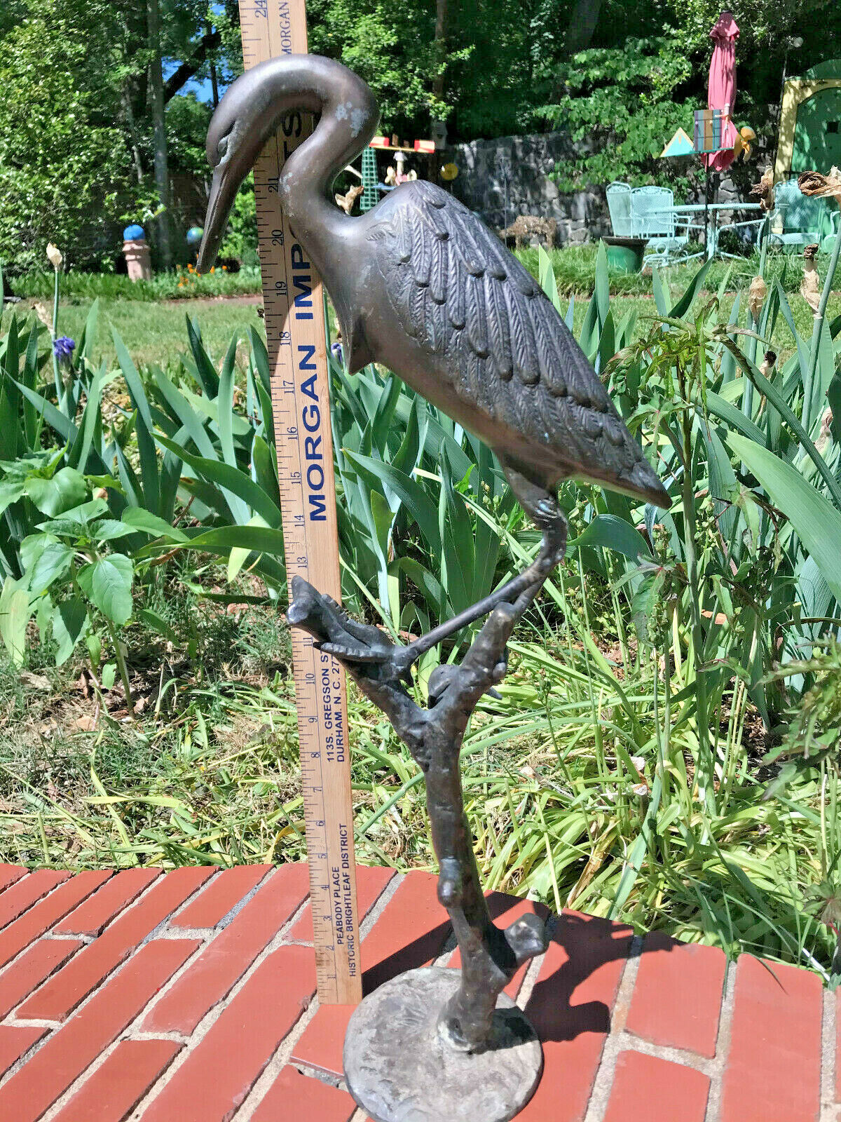 Genuine Solid Bronze Wading Bird Statue Egret Crane Heron Wetlands Sculpture Art