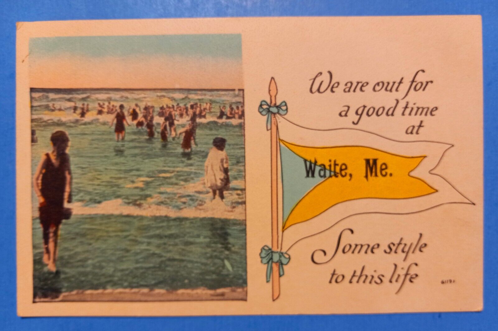 We're Out for a Good Time at WAITE, MAINE Vintage Postcard Beach Scene
