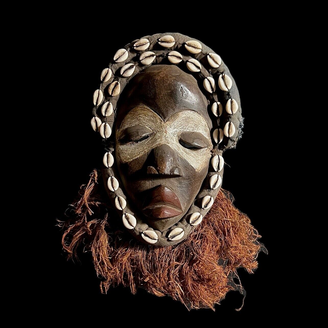 African Tribal Wooden African Dan Tribe Mask cowrie shells Wall Hanging-G1472