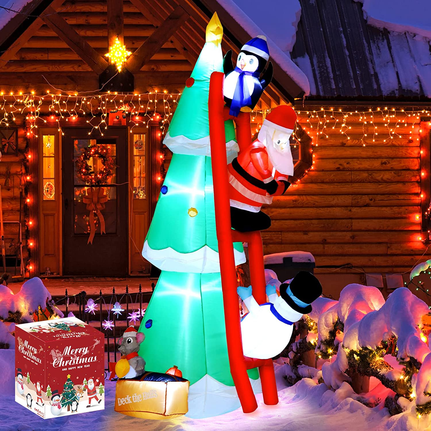 7FT Indoor Outdoor Inflatable Christmas Tree Xmas Yard Decorations w/ LED Light