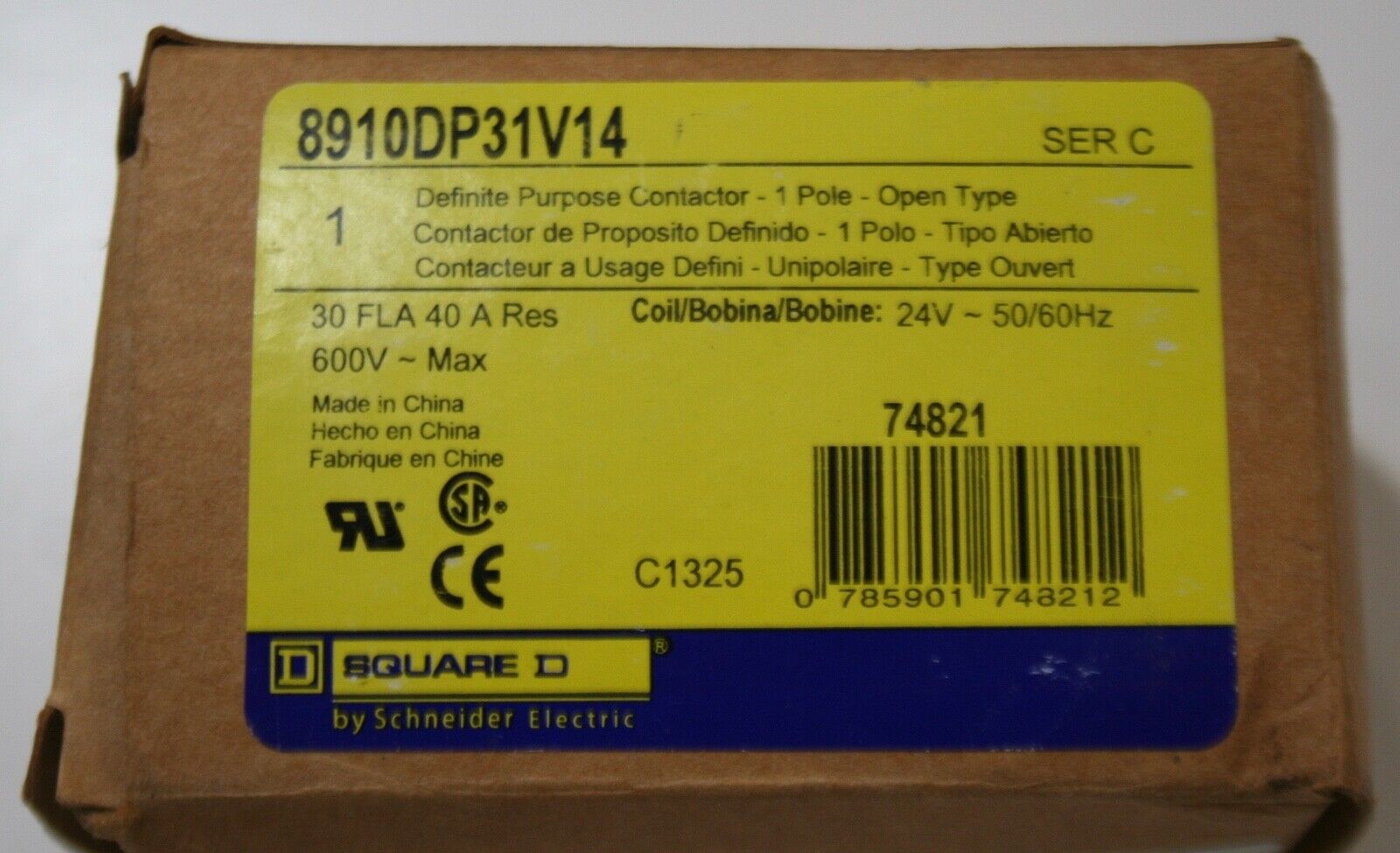 Square D 8910DP11V14 Definite Purpose Contactor Open Type 1-Pole 