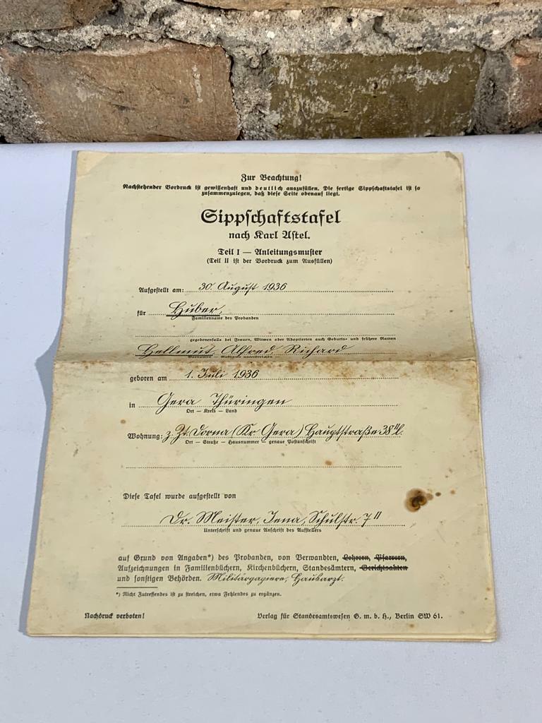 WW2 German Family Tree Sippschaftstafel nach Karl Astel Eugenics 1936 RARE