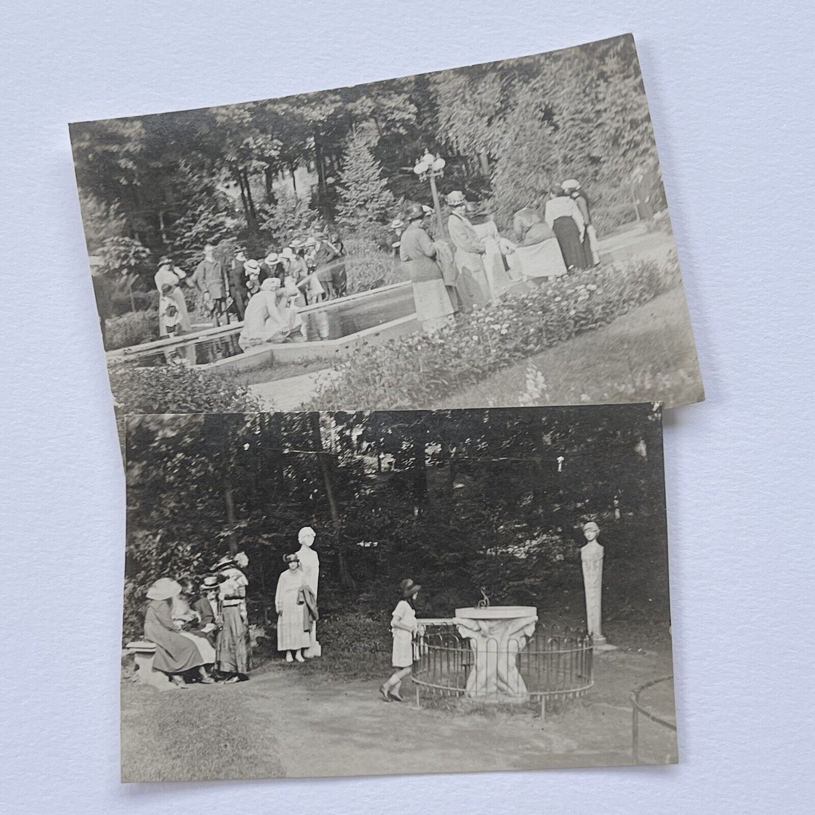 Antique Snapshot Photograph Garden Party Fountains Everyday Life