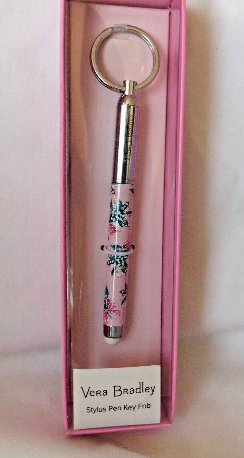 Vera Bradley HAPPINESS RETURNS PINK Pen with stylus tip & key ring New