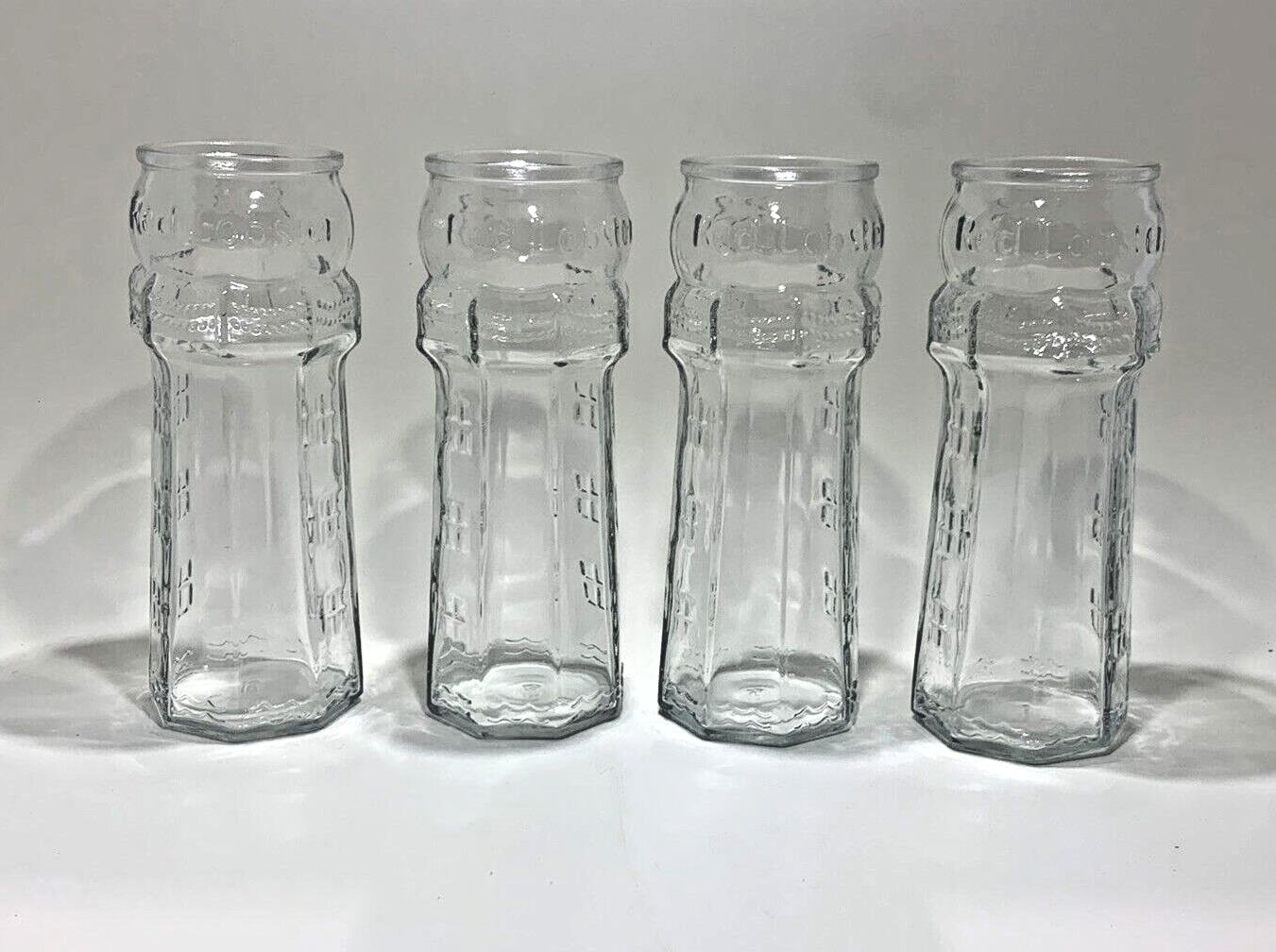 Vintage 1980s Red Lobster Lighthouse Embossed Glasses 7.5 Inch Tall Set of 4