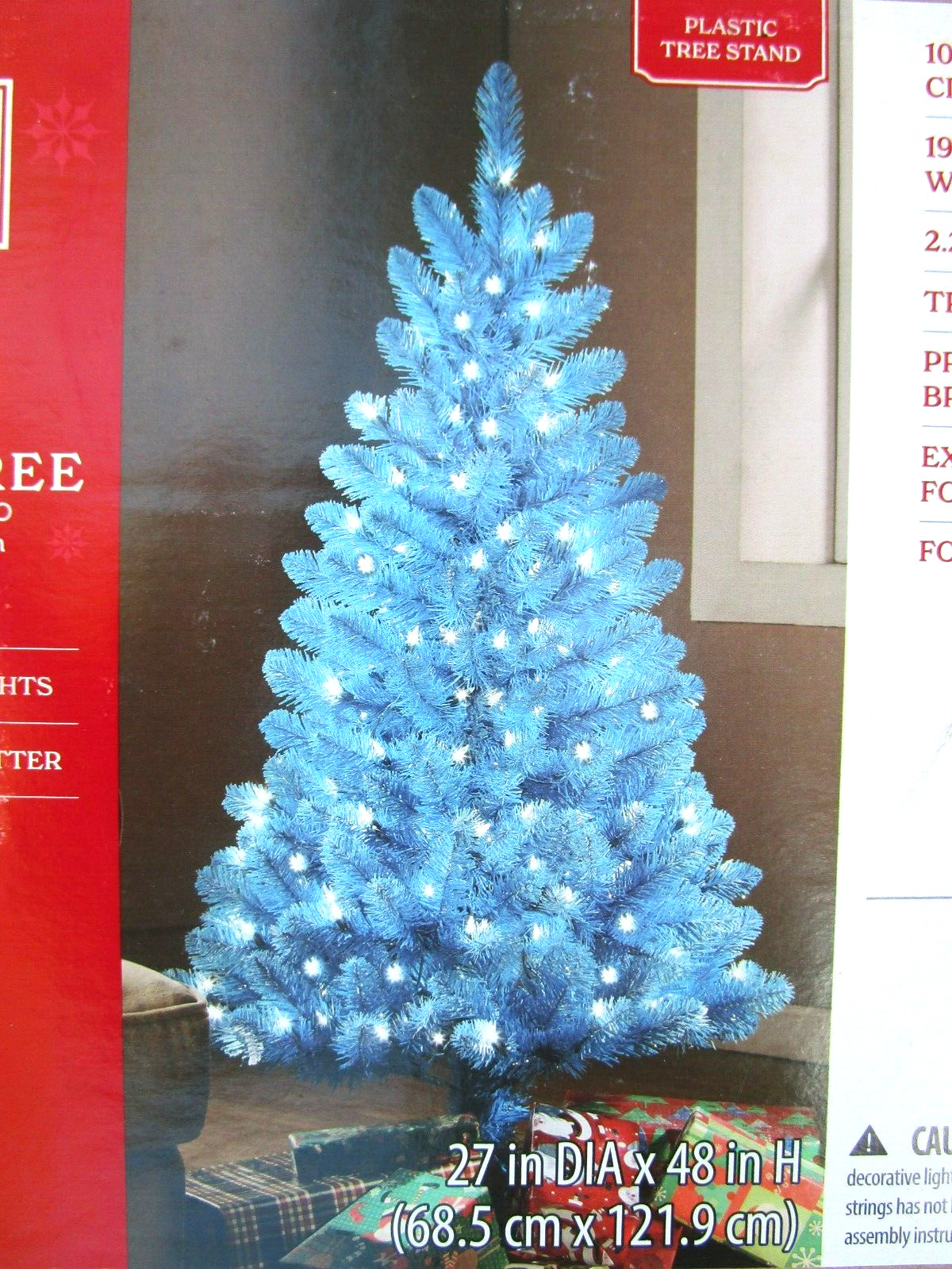 HOLIDAY TIME 4ft PRE-LIT TEAL BLUE CHRISTMAS TREE WITH 100 CLEAR LIGHTS - NEW