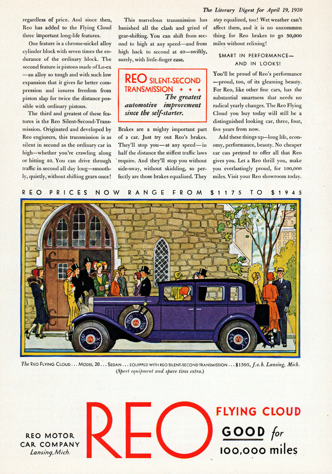 1930 REO Flying Cloud Car model 20 Lansing Michigan vintage art print ad S4