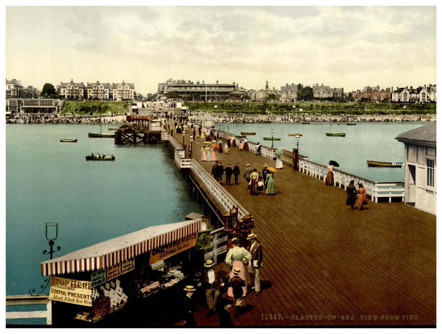 Clacton-on-Sea. View from Pier. Vintage photochrome by P.Z, photochrome Zurich p
