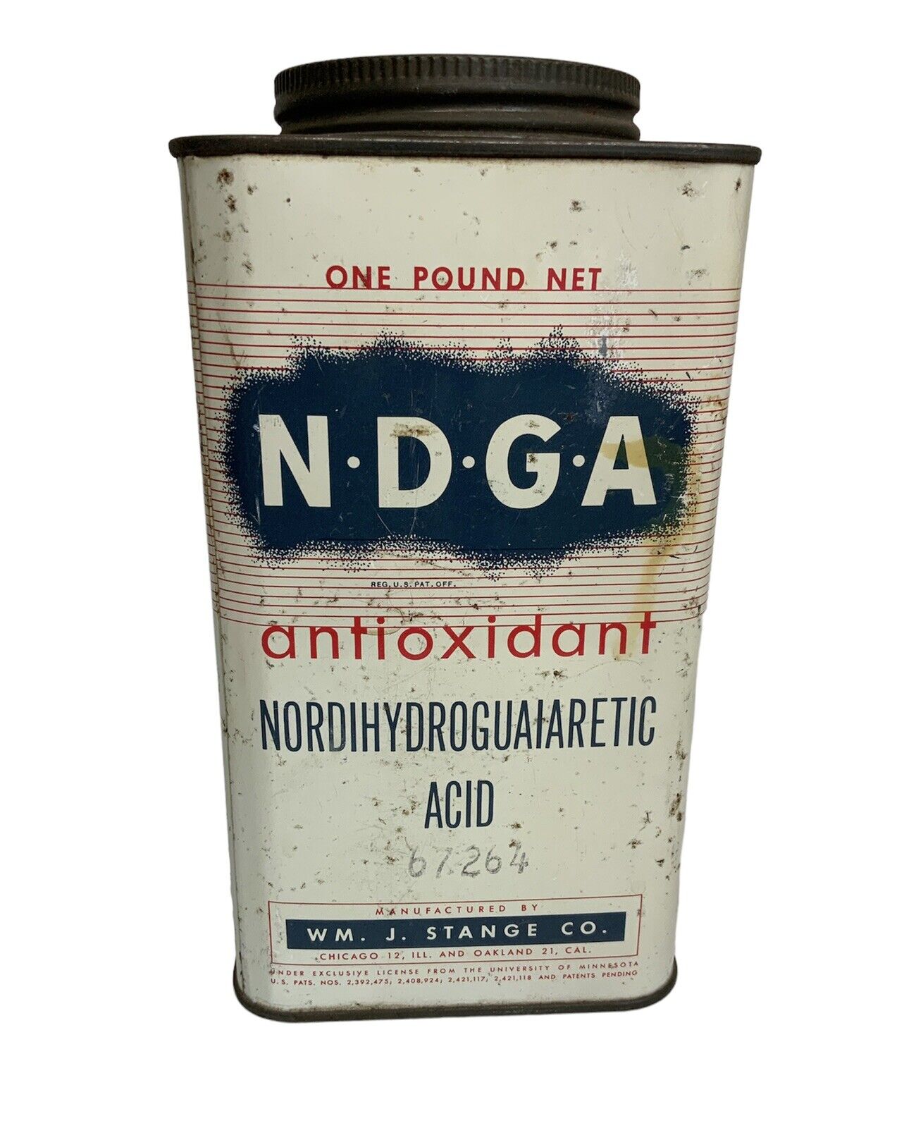 Vintage NGDA Antioxidant Tin Can Nordihydroguaiaretic Acid Herbal Medicine