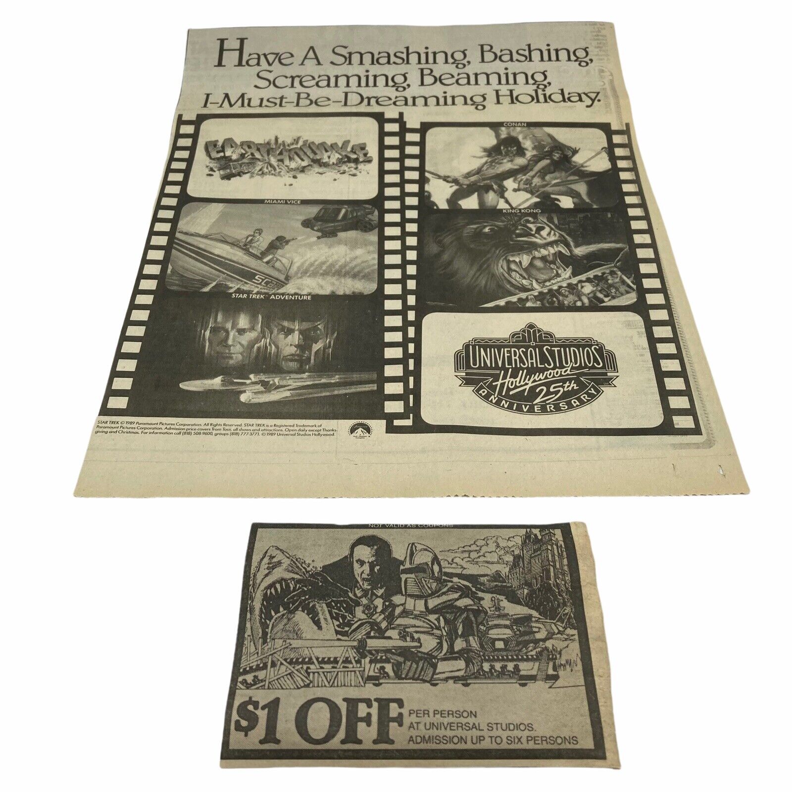 Universal Studios Hollywood Newspaper Ad Vintage 25th Anniversary 1989 