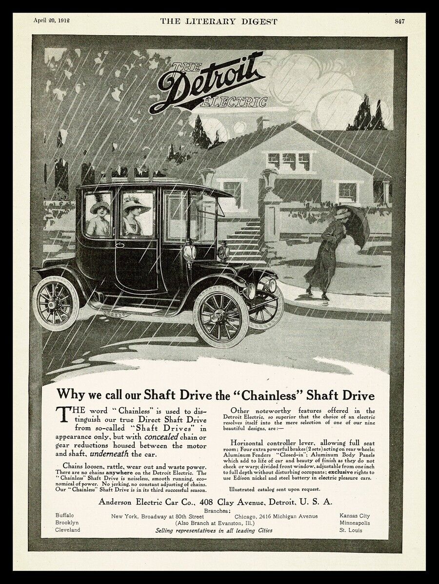 1912 Detroit Electric Automobiles Original Magazine Ad