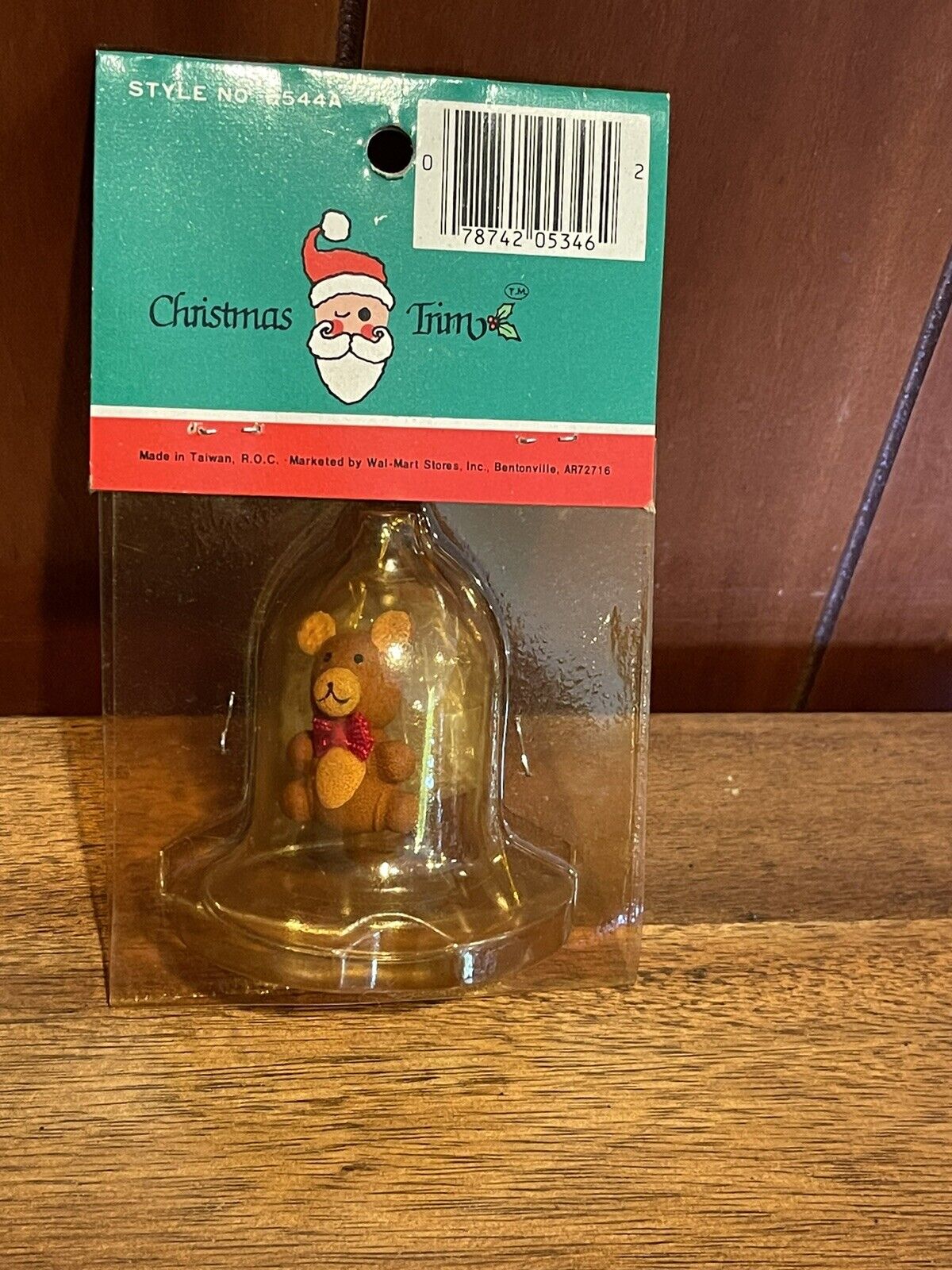 Vintage Walmart Christmas Trim bell w/teddy bear in package NOS package yellowed