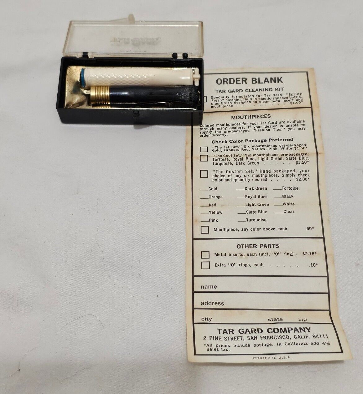 Vintage Tar-Gard Cigarette Holder/ Filters  W/ Order Form & Original Case
