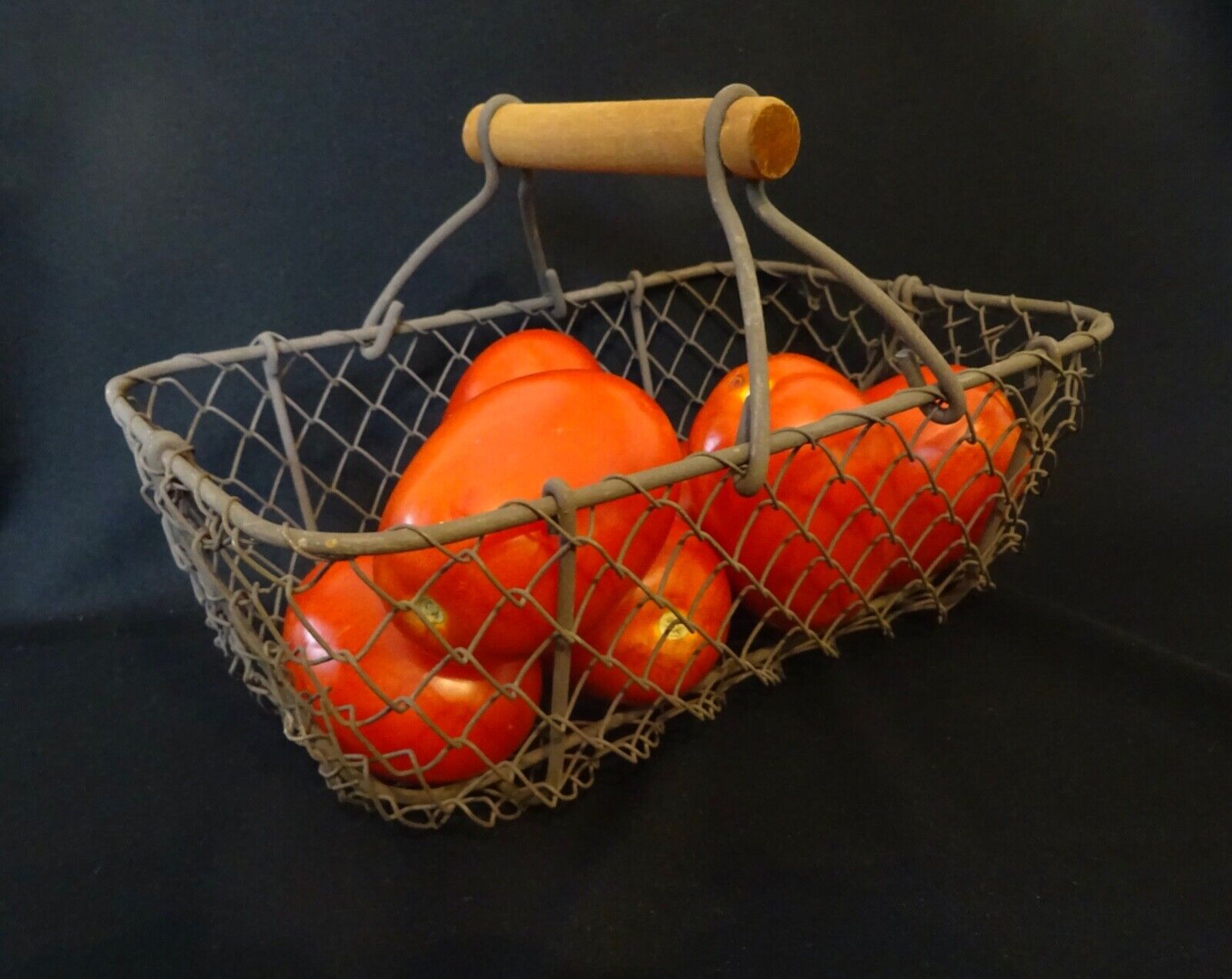 Vintage Wire Basket French Wood Handle Home Decor Antique Kitchenalia