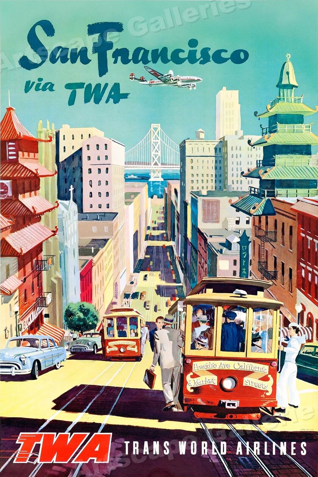 San Francisco Chinatown 1950s Vintage Style Travel Poster - 20x30