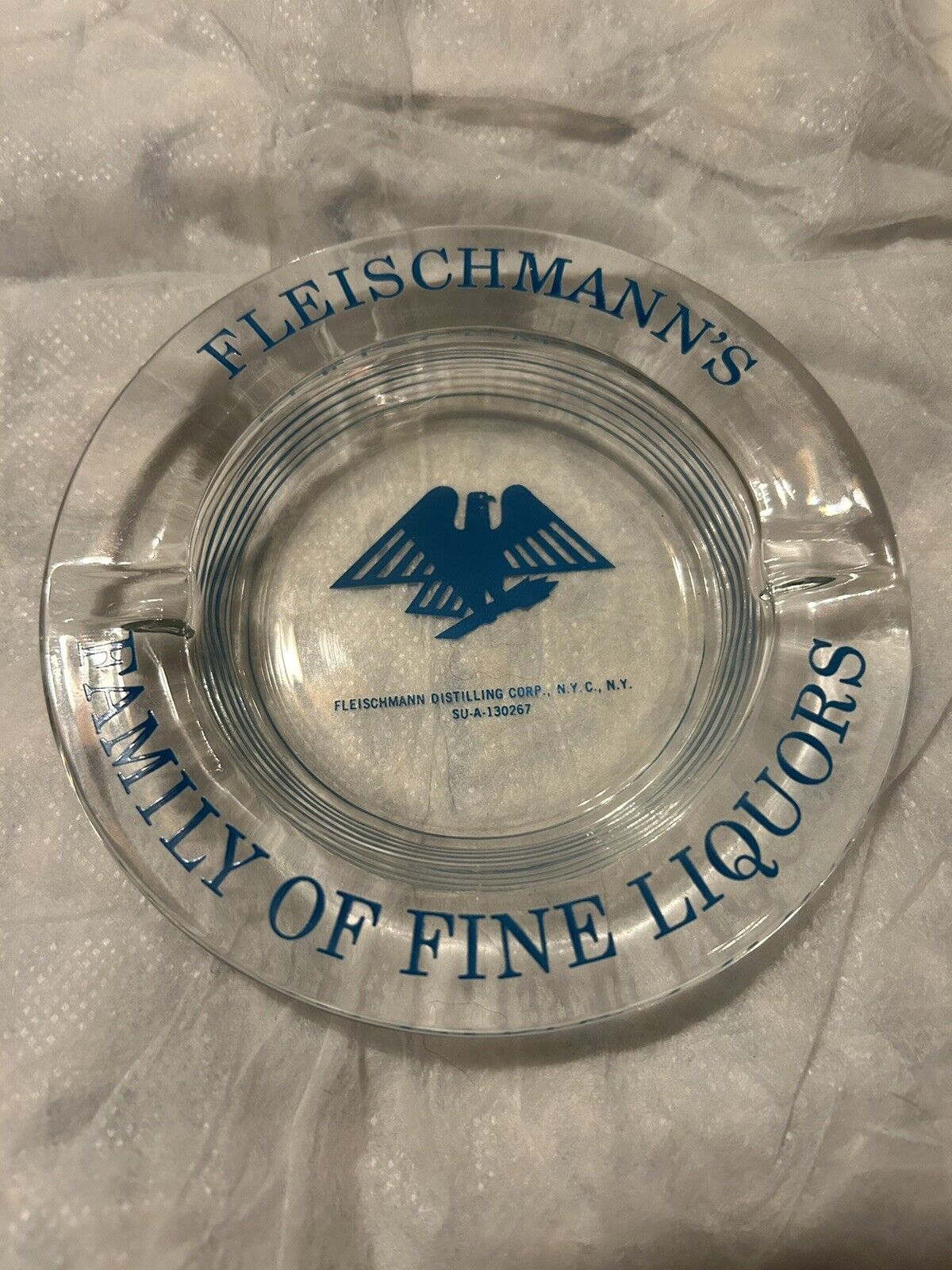 FLEISCHMANN’S  FINE LIQUORS VINTAGE NYC ART DECO ROUND GLASS ASHTRAY CIRCA 1945