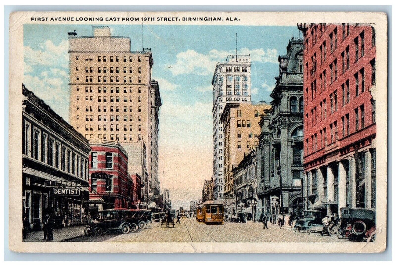 Birmingham Alabama Postcard First Avenue Looking East 19th Street 1919 Vintage