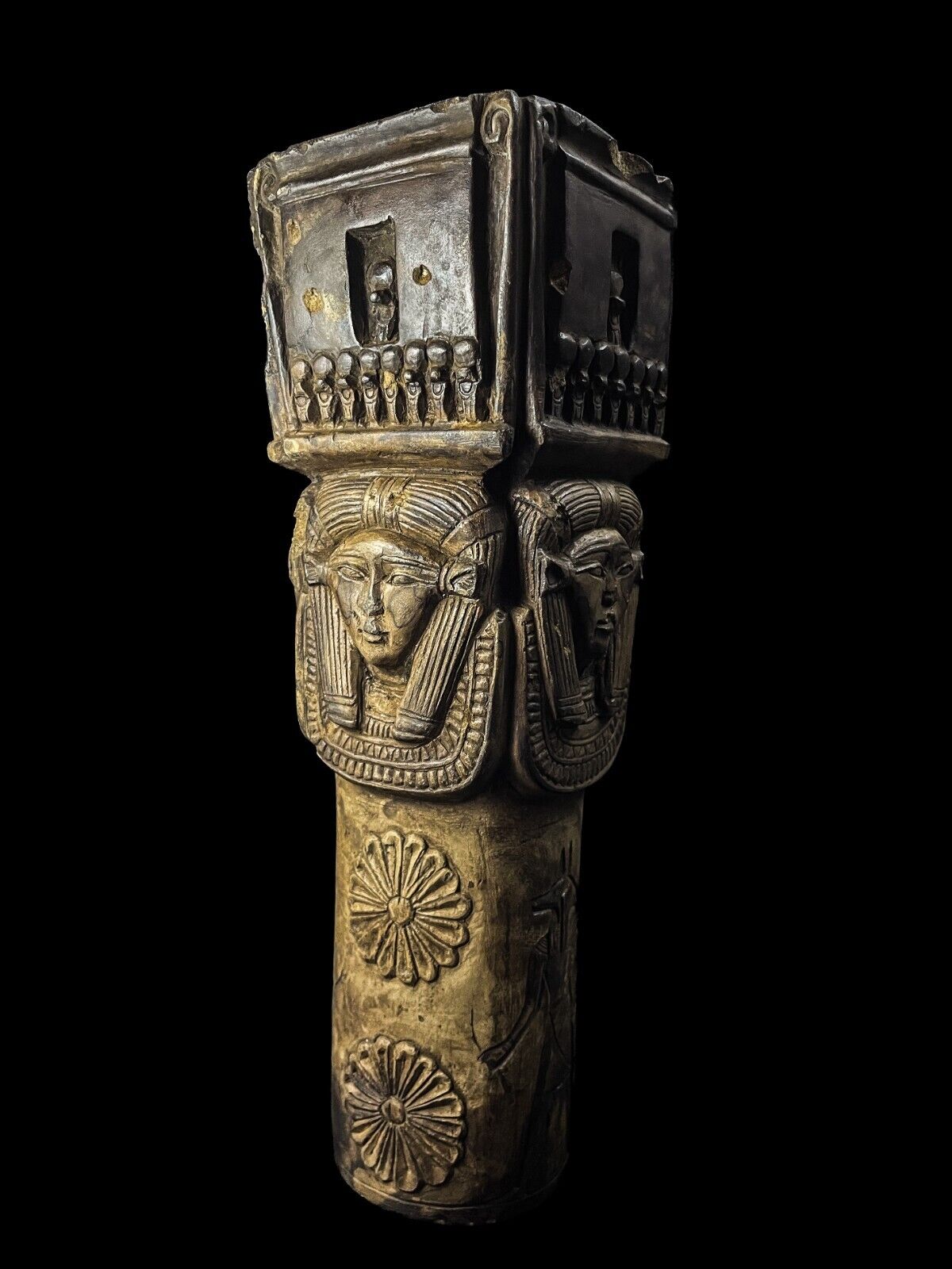 Replica Egyptian Artifact for Hathor Column with Anubis and Horus Engraved on it