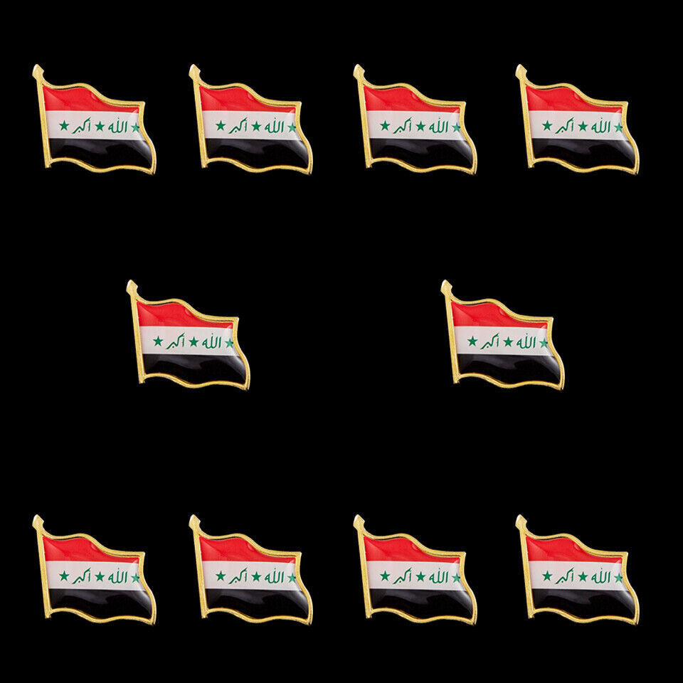 10PCS/Lot Iraq Patriotism Gold Plated Flag Pins Brooch Waving National Flag Pins