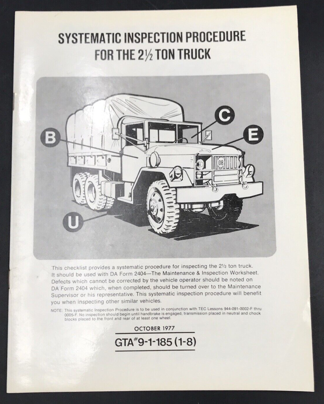 October 1977 US Military Systematic Inspection Procedure for 2.5 Ton Truck