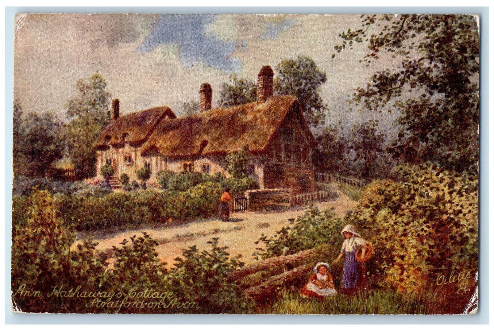 c1910 Ann Hathaways Cottage Stratford-on-Avon England Oilette Tuck Art Postcard