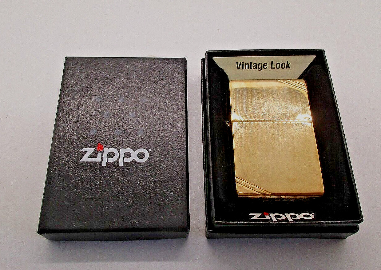 Zippo 240 Classic Brushed Brass Finish Vintage Lighter With Slashes, Look NIB