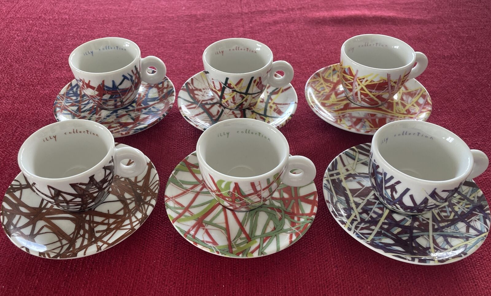 ILLY Collection Italian Riviera Espresso Cup Saucer 1996 6 Signed Mugs FULL SET