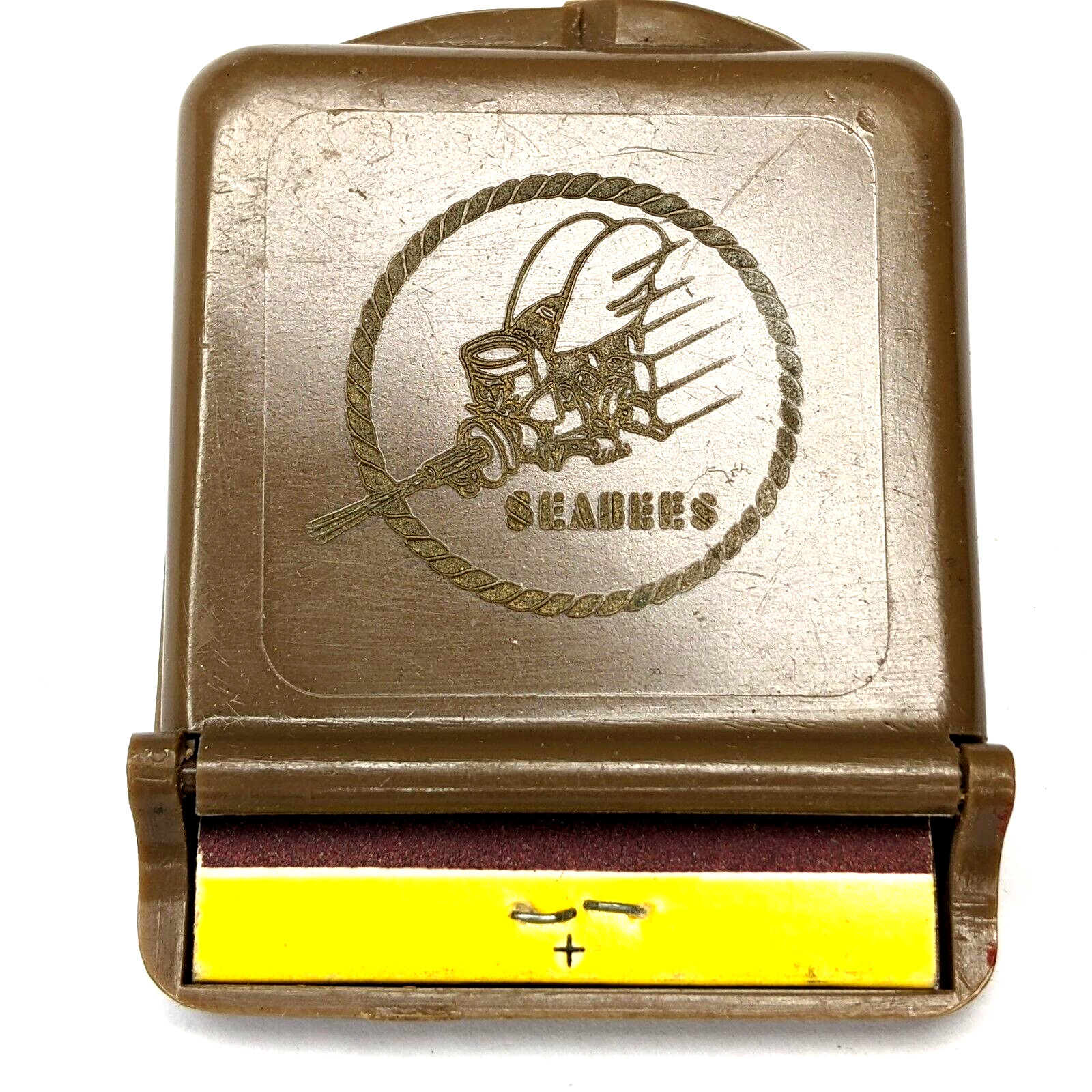 c1930s US Navy Seabees Neva-Clog Matchbook Cover Holder Case Army Bee Minigun 3A