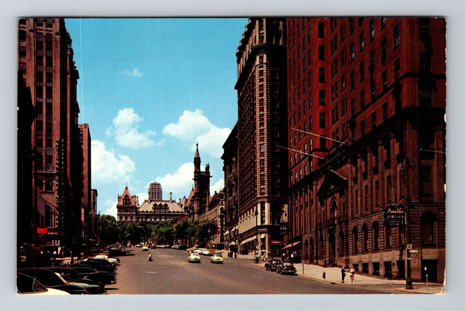 Albany NY-New York, Looking Up State Street to Capitol, Vintage Postcard