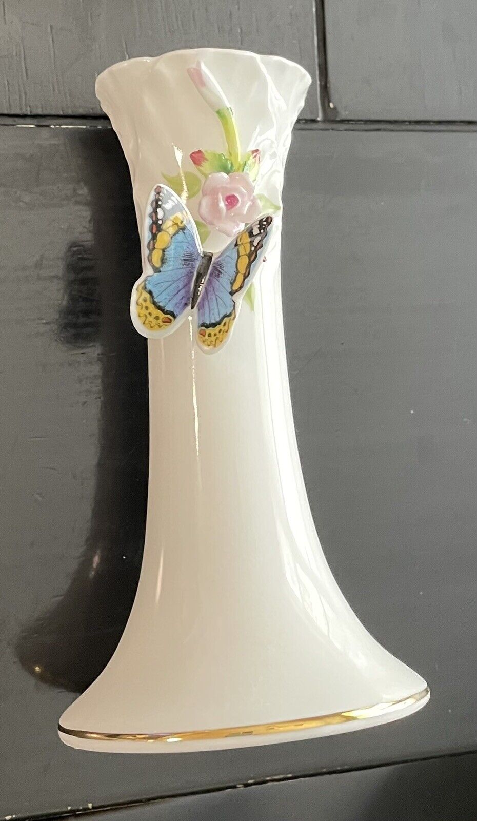 Vintage Maruri Masterpiece Bone China 1979 Enesco Candlestick with Butterfly